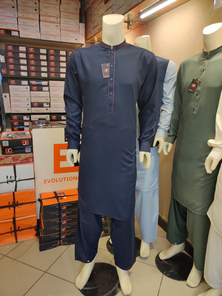 Royal Navy Blue Designer Embroidered - Kameez Shalwar