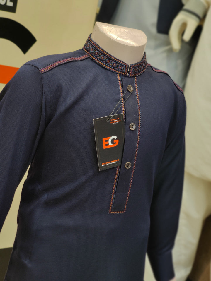 Royal Navy Blue Designer Kids - Kameez Shalwar