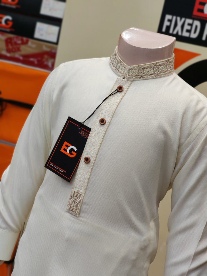 Royal Cream Embroidered Kids - Kameez Shalwar