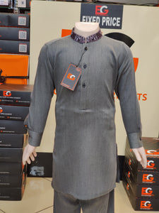 Charcoal Grey Blended Embroidered Kids - Kameez Shalwar