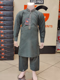 Decent Self Textured Embroidered Kids - Kameez Shalwar