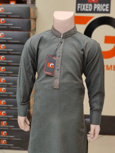 Decent Self Textured Embroidered Kids - Kameez Shalwar