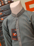 Decent Self Textured Embroidered Kids - Kameez Shalwar