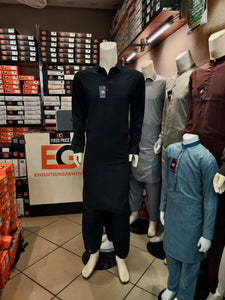 Jet Black Semi Formal Men's Kameez Shalwar - Collection'25