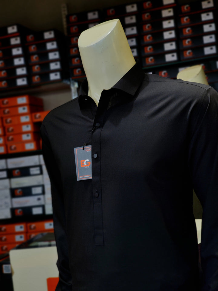 Jet Black Semi Formal Men's Kameez Shalwar - Collection'25