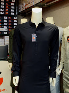 Jet Black Semi Formal Men's Kameez Shalwar - Collection'25