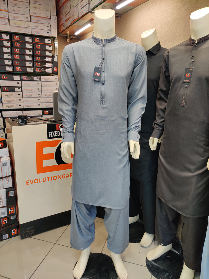 Blended Italic Grey Embroidered - Kameez Shalwar