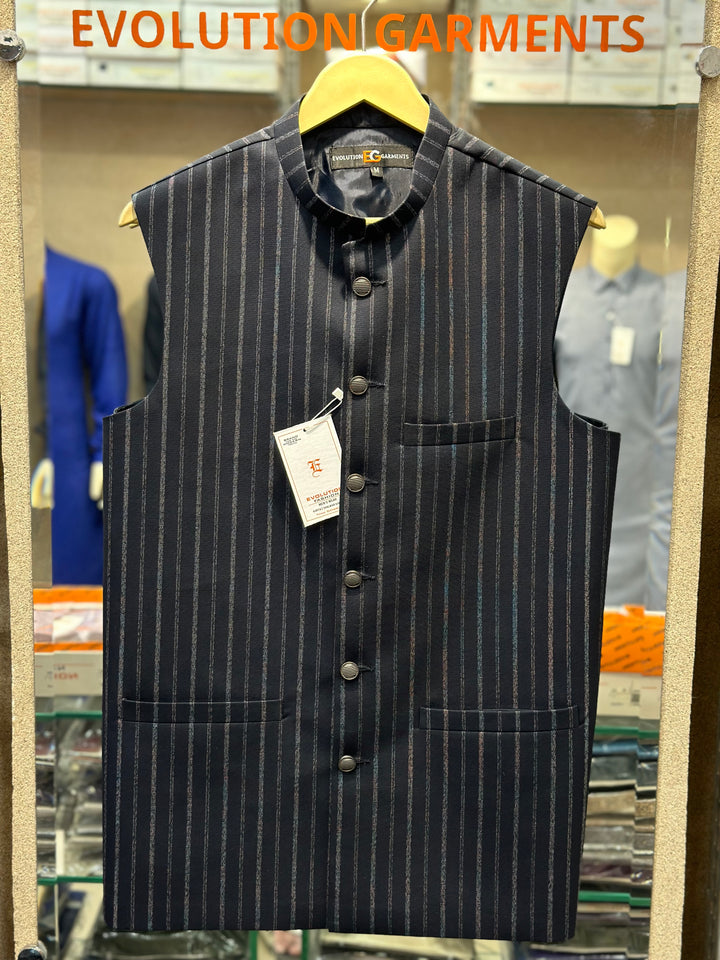 Navy Blue Lining Pattern WAISTCOAT