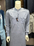 Double-Pocket Style Italic Grey Shalwar Kameez