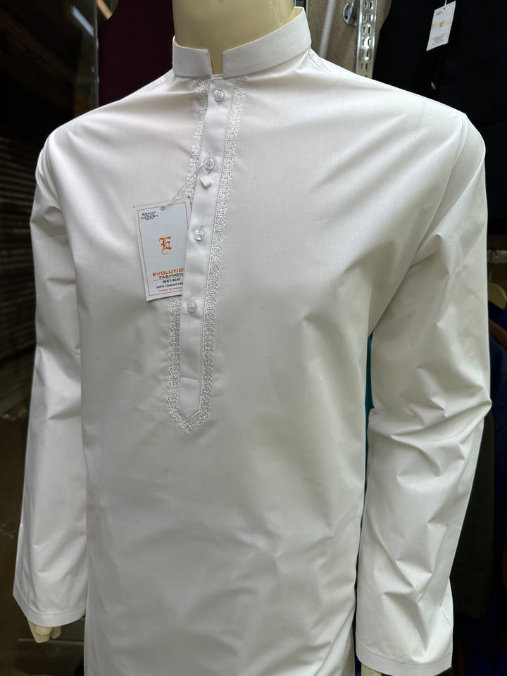 White Cotton Front Embroidery - Shalwar Kameez