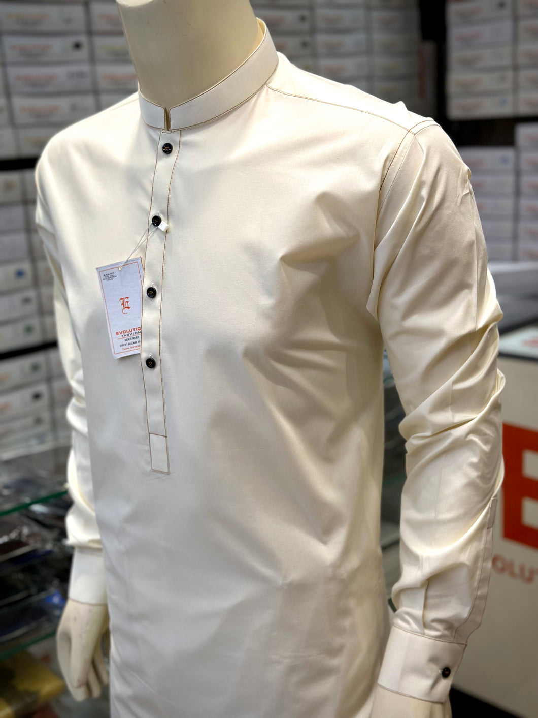 Elite White Cotton Designer Button - Sherwani Collar Kurta Pajama