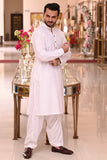 Royal White Cotton Black Button - Sherwani Collar Shalwar Kameez